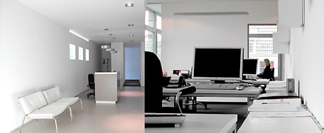 Büroausbau Neuss: Ansicht Empfangsbereich und Arbeitsplätze